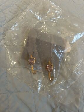 NWT Gold-Tone Pink Heart Drop Earrings